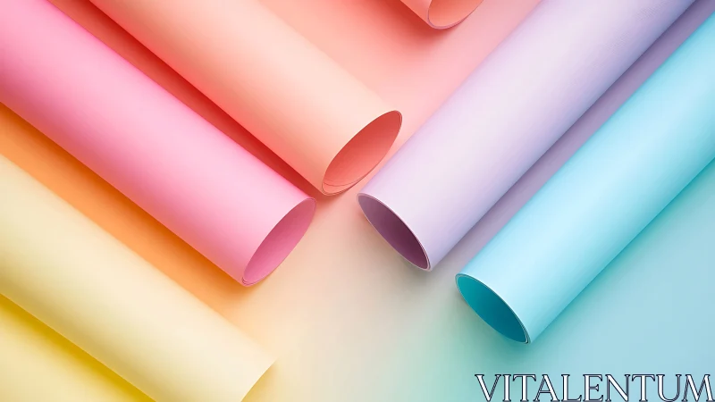 Rolled pastel color sheets aligned in diagonal pattern.