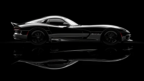 Sleek black sports car silhouette glows against darkness.
