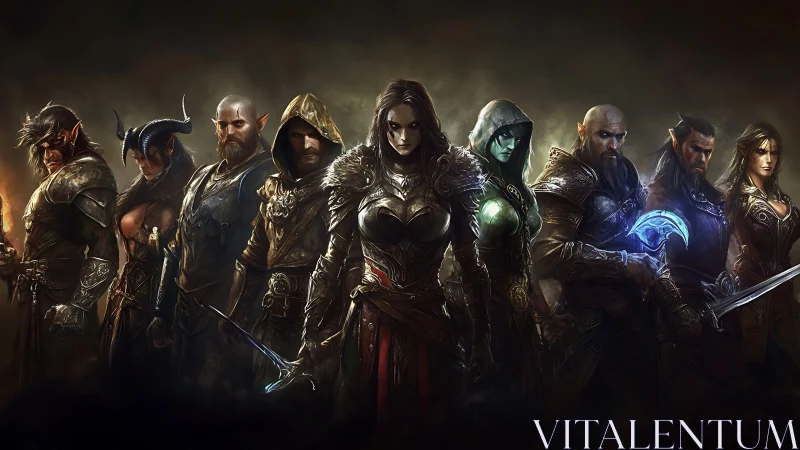 Legendary fantasy heroes standing united in battle-ready calm.