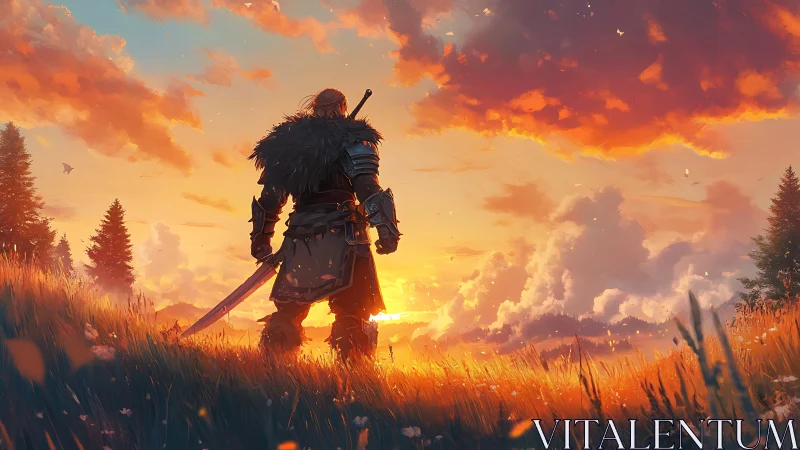 Sunset warrior stands ready at the edge of a glowing valley