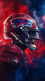 Dynamic football player portrait ignites bold red and blue energy