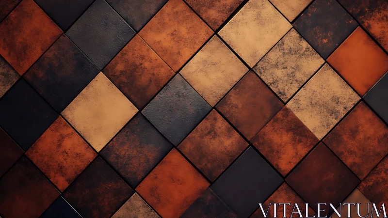 Diagonal grid of textured brown and black square tiles pattern.