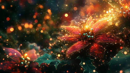 Starlit poinsettia blooms quietly ignite a festive cosmos