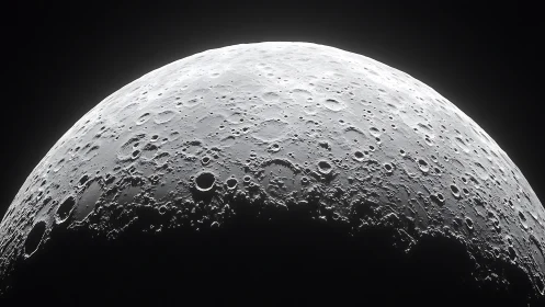 Crescent lunar horizon glows in stark, high-contrast space