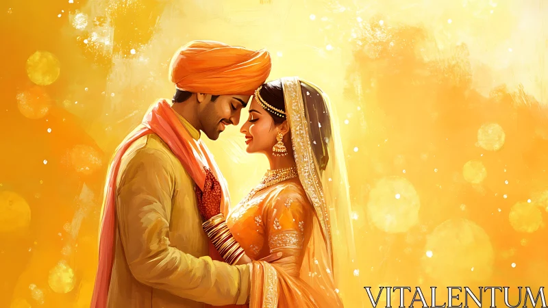Indian Wedding Couple in Traditional Ceremonial Attire.