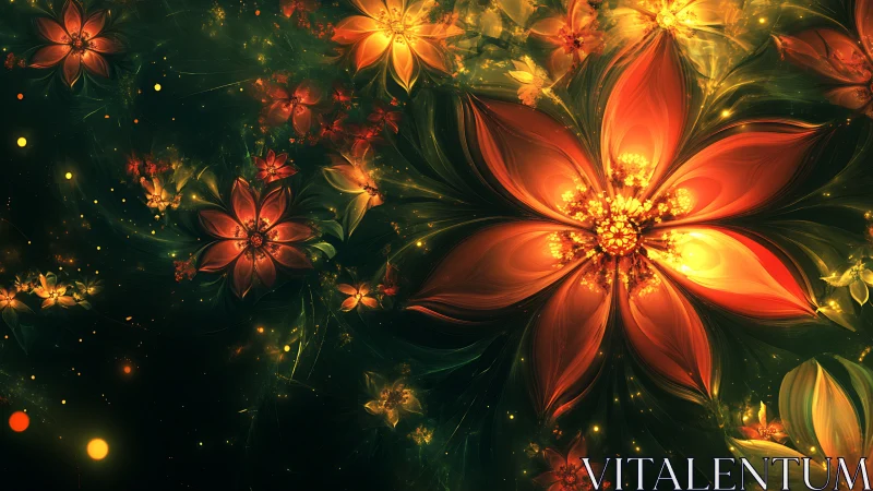 Fractal floral nebula with luminous petals in digital painting.