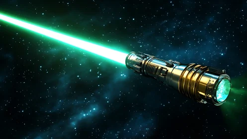 3D sci-fi laser cannon with luminous teal plasma beam projection.