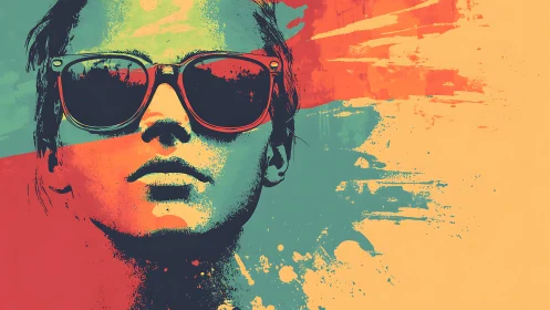 Bold urban portrait in split-tone neon duotone palette.