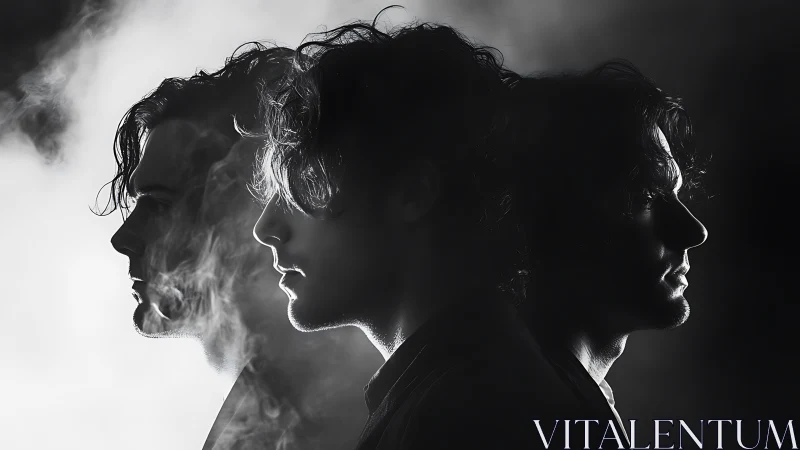 Triple male side profiles in high contrast monochrome study.