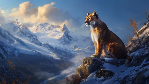 Mountain Cougar Sentinel: Digital Wildlife Study Against Alpine Summit