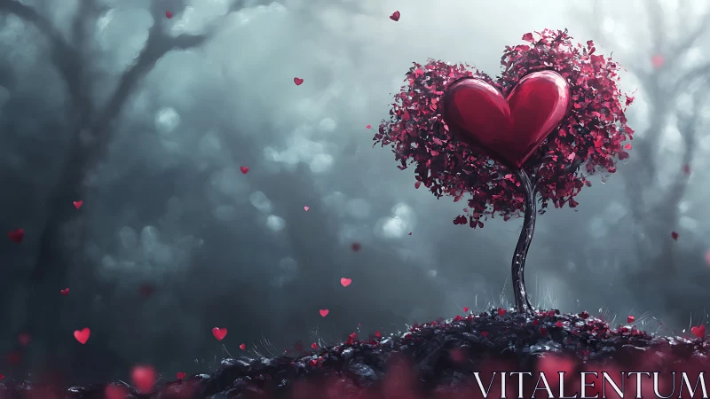 Love Blooms in Gray: Heart Tree's Tender Whisper.