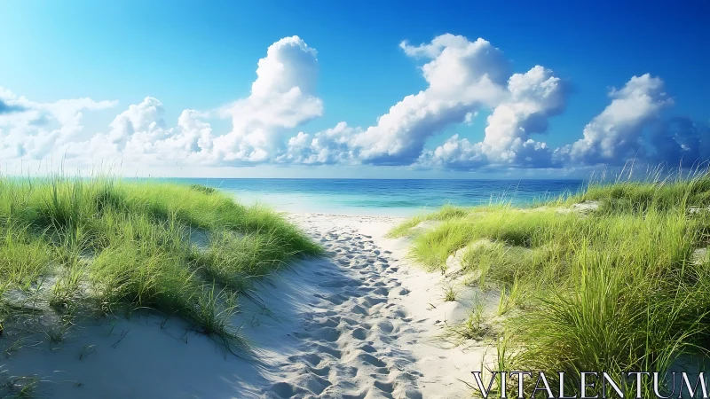 Coastal Beach Pathway Through Dune Grass with Turquoise Ocean