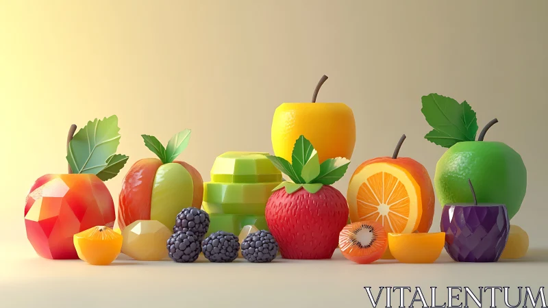 Geometric fruit still life under soft studio lighting.