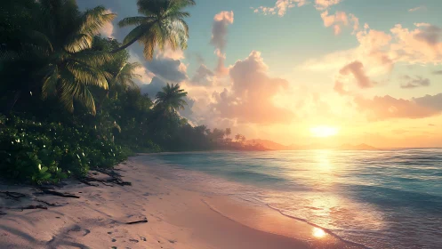 Golden Tropics: Where Palm Shadows Dance on Luminous Sand.