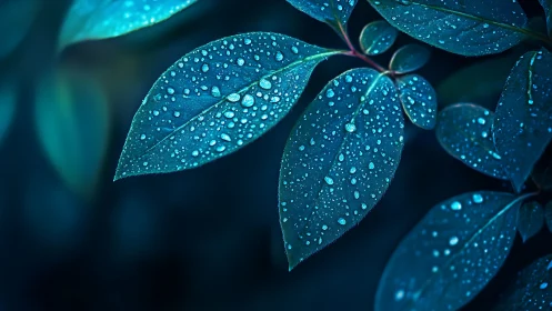 Midnight leaves cradle raindrops like scattered jewels
