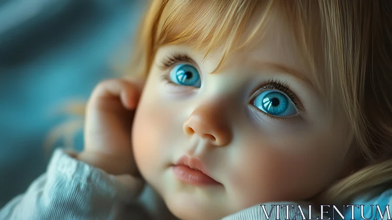 Child with Striking Turquoise Eyes and Blonde Hair. Digital Portrait.