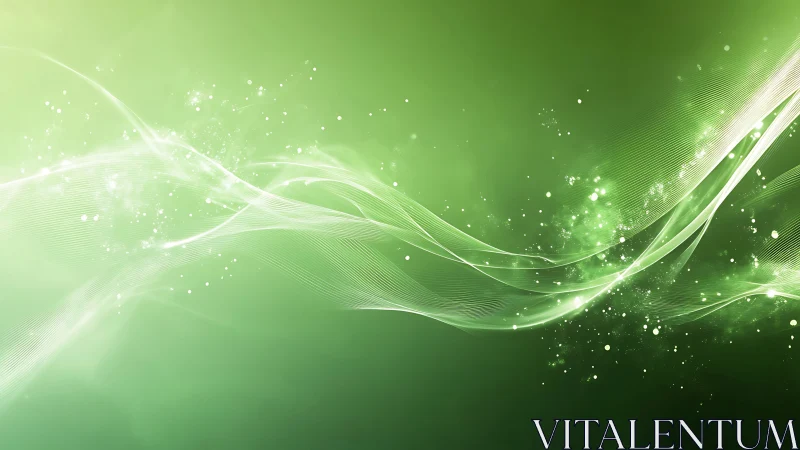 Green light waves sweep across luminous digital field.