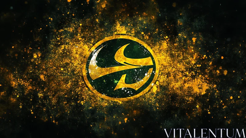 Radial splatter emblem with stylised swoosh insignia center.