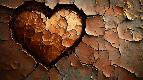 Heart shape carved into cracked earth surface