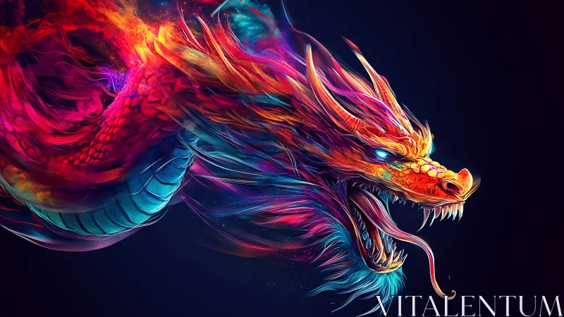 Luminous neon dragon surges through darkness in blazing motion