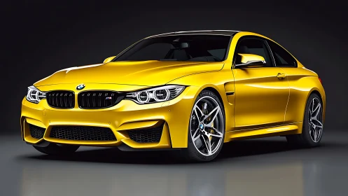 Yellow BMW coupe rendered with high-gloss studio lighting