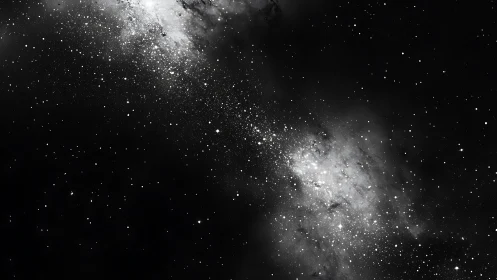 Dense star field with central galactic band in monochrome space.