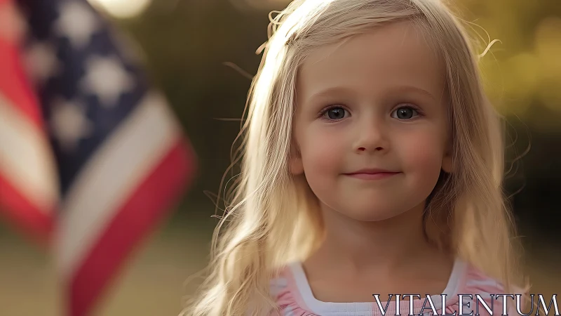 Young Child Portrait with American Flag Background