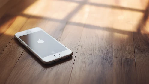 White smartphone resting on wooden surface under natural light