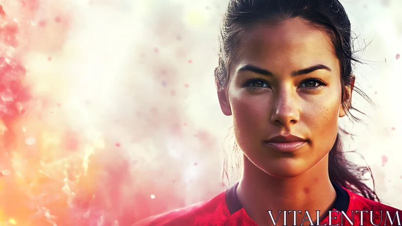 Portrait of focused female athlete amid abstract light haze