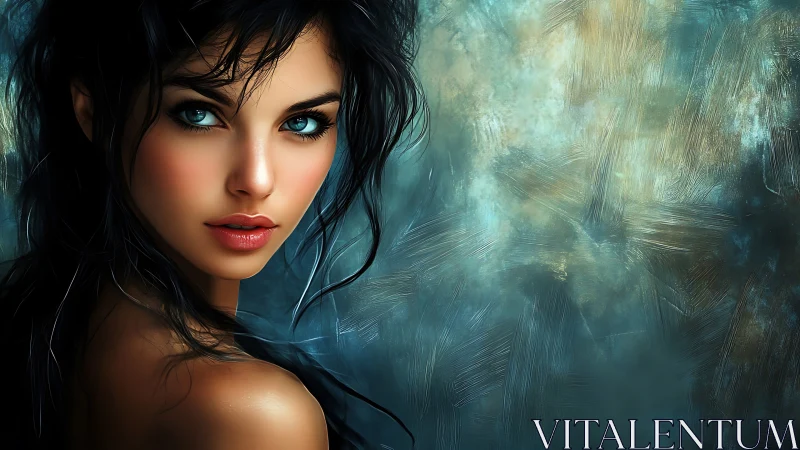 Sea-glass eyes hold storms against a ghosted teal horizon