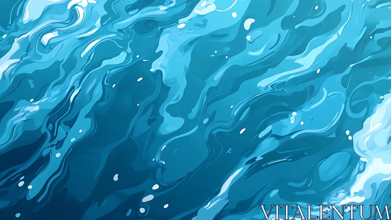 Stylized turquoise water surface shows flowing abstract waves