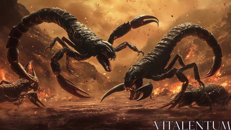 Armored scorpions clash amid incendiary volcanic wasteland