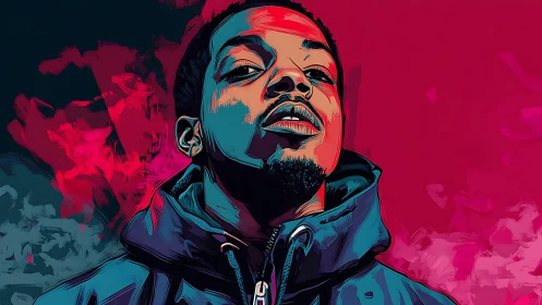 Bold digital portrait shows confident man in vivid colors