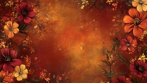 Autumn Floral Border Design with Warm Textured Background.