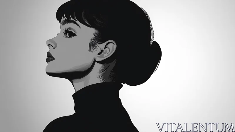 Silhouette muse in monochrome turtleneck calmness poised.