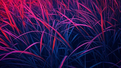 Neon lit grass blades weave an electric, futuristic field