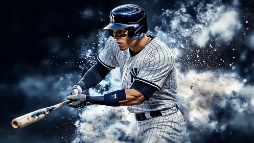 Digital portrait of baseball batter in explosive swing motion.