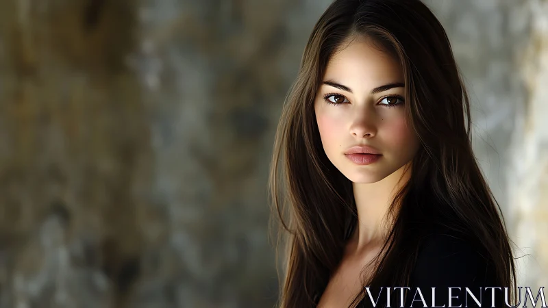 Calm brunette woman gazes softly into light with quiet strength