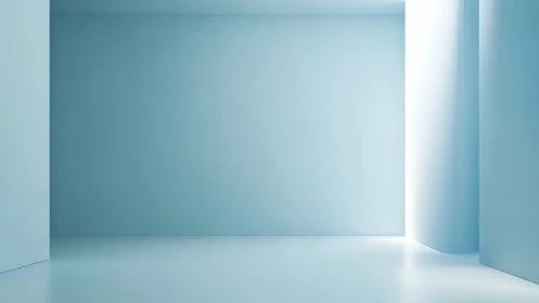 Soft blue minimalist room with quiet morning light.