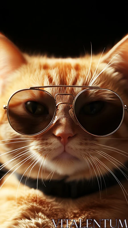 Orange Tabby Cat Portrait with Aviator Sunglasses Styled.