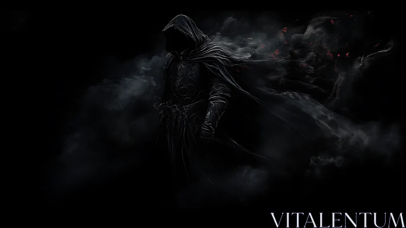 Shadow wraith cloaked in drifting smoke and ember shards.