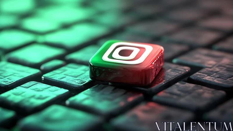 Glowing rounded square icon rendered on glossy tiled surface