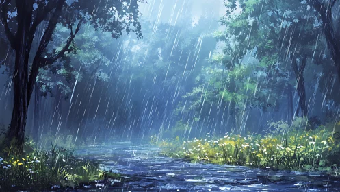 Rain-Soaked Forest Stream: A Serene Escape.