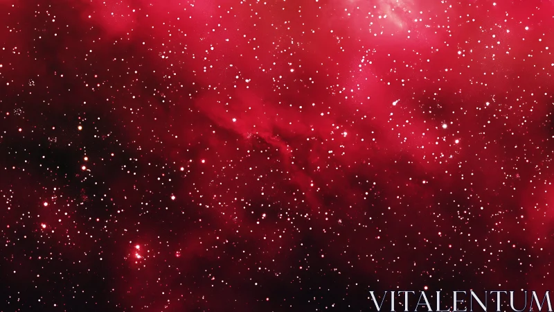 Stardust drifts like snowfall through a crimson cosmic fog