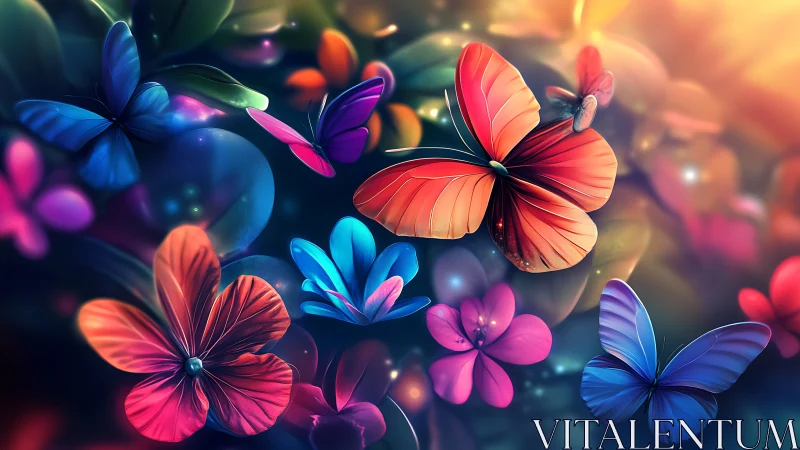 Digital rendering depicts multicolored butterflies over flowers