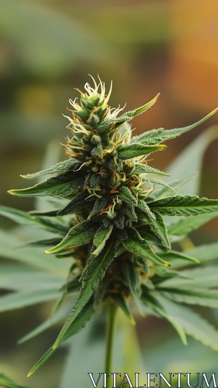 Mature cannabis bud close-up with dense green trichomes.