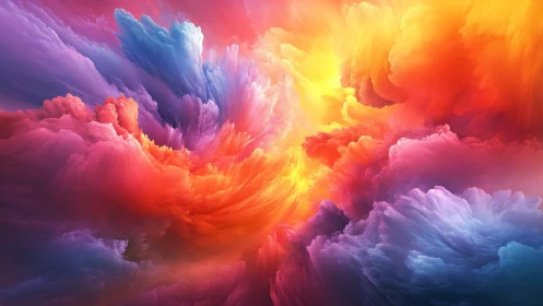 Multicolored abstract cloudscape with luminous central light.