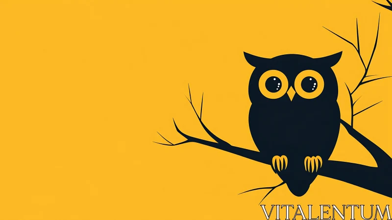 Minimalist vector owl silhouette perches on stark branch
