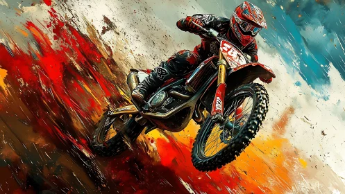 Dirt bike comet carves molten color through stormy sky