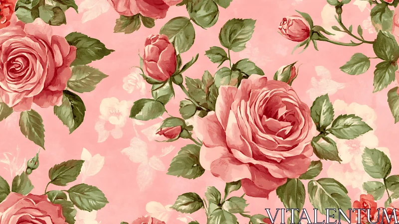 Seamless vintage rose pattern with layered tonal pink background